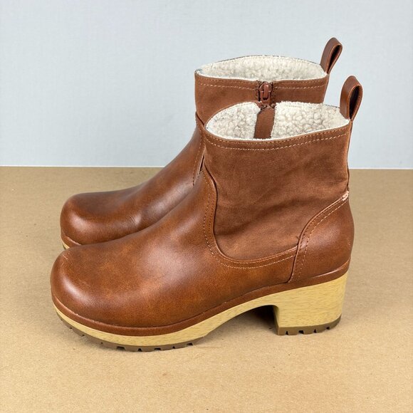 Universal Thread Maisie Clog Boots Womens 8.5 Cognac Brown Side Zip 2.5 Inch - Picture 11 of 11